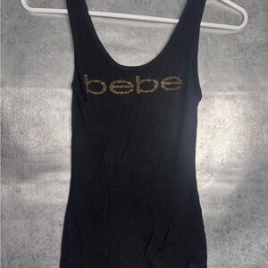 Bebe Black Tank Top with Gold Accents size small EUC